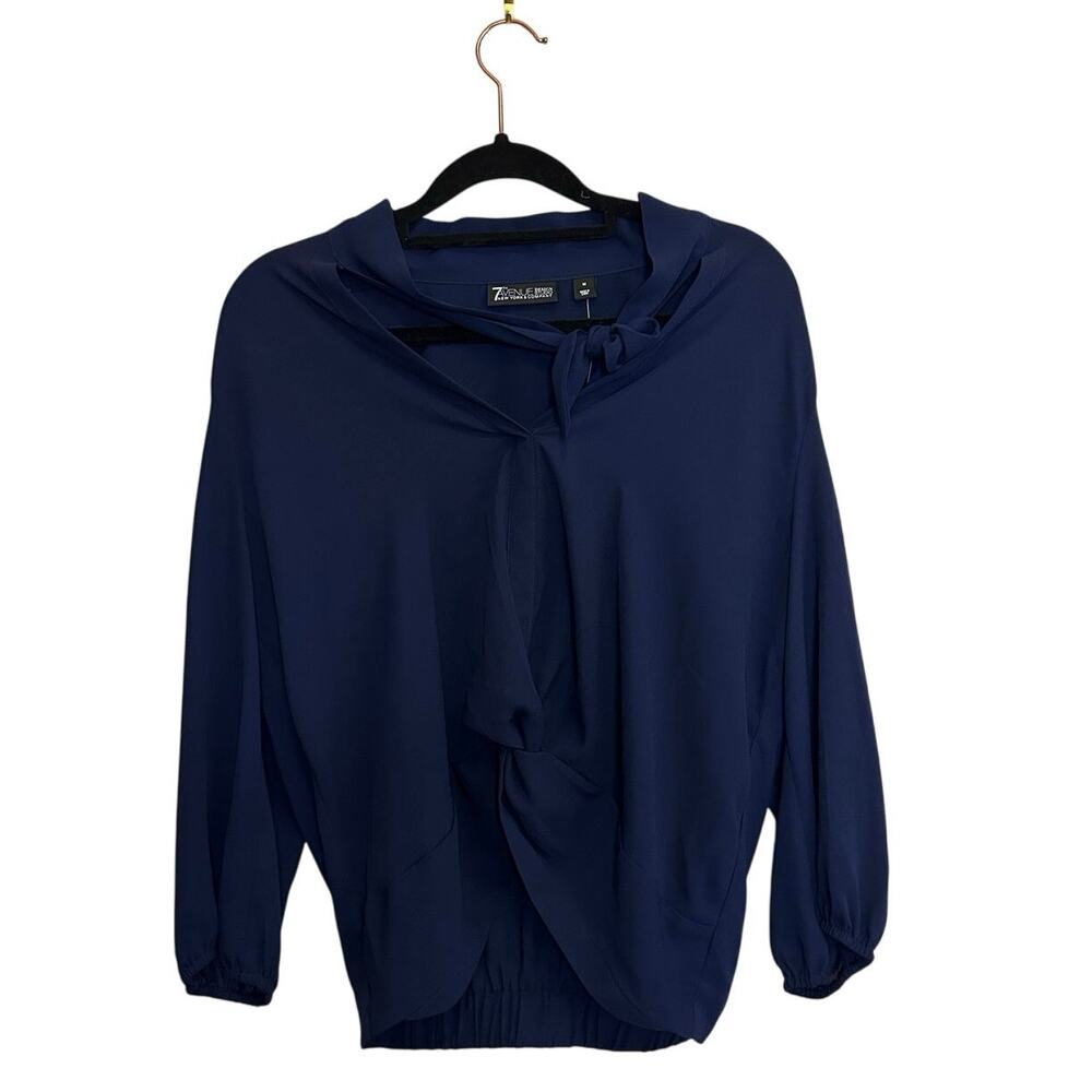 7th Avenue New York & Company Navy Blue Tie Neck Blouse NWT Medium